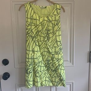 Chalet 100% linen, yellow and grey a-line dress with pockets, size small